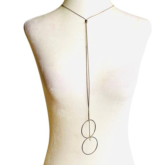 Gold Tone Double Circle Slider Convertible Lariat Necklace - Picture 1 of 5